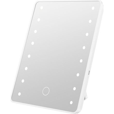 Miroir LED sans fil à 16 lumières, miroir multifonctionnel pour maquillage et rasage, blanc