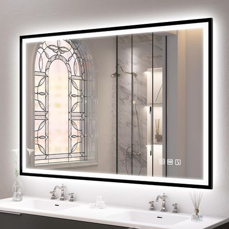 100x70cm Bluetooth Miroir Salle de Bain avec Eclairage, Cadre Fer (1/5)