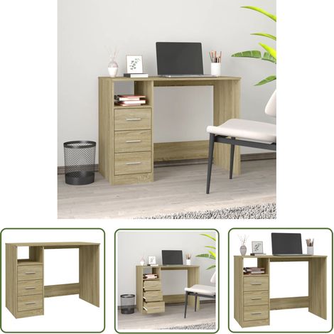 The Living Store Bureau avec tiroirs Chêne sonoma 102x50x76 cm Bois d'ingénierie - Bureau En Bois - Bureau Informatique - Bureau Design - Bureau Modulaire - Meuble De Bureau (1/5)