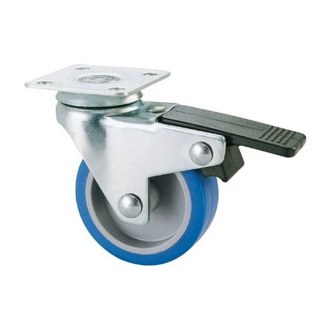 RUOTA A FORCELLA GIREVOLE  + FERMO 221BIS AVO - A/ZINCR/GOMMA BLU P.MM 40X40 D.MM 40X18- 4 pezzi
