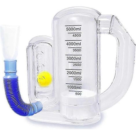 Atemtrainingsgerät für die Lunge, Tiefenatmungstrainer für Erwachsene – 5000 ml Volumenmessung mit Durchflussanzeige – Gut-Transparent (1/5)