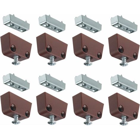 – Lot de 8 ferrures d'assemblage marron – Connecteurs à visser pour bois – Fixation meuble, étagère, porte, panneau – Assemblage solide (1/2)