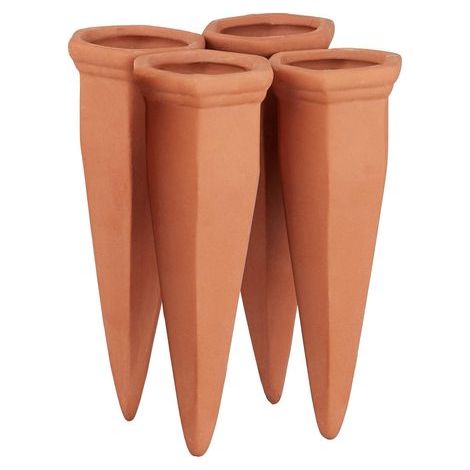 Cône en Argile d’arrosage, Lot de 4 Accessoire d’arrosage, Bouteilles d’1L en Plastique ou vin, Terre Cuite (1/5)