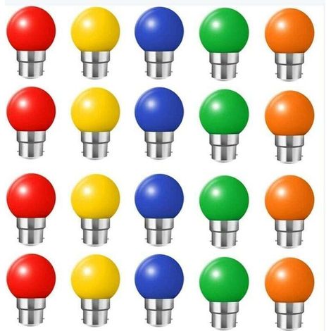 Lot de 20 ampoules led couleur b22 ampoules baïonnette 2w Rouge, Jaune, Orange, Vert, Bleu,Incassable (équivalence 20W) (1/4)
