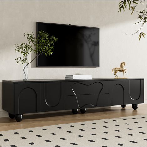 meuble tv rangement 180 cm noir bois massif 2 tiroirs HAVRYA (1/5)
