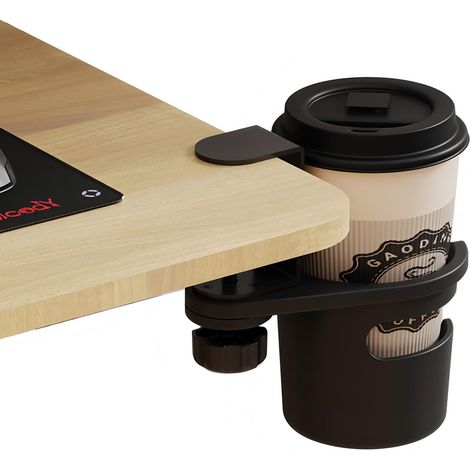 1 Porte Gobelet, Rotation 360°, Hauteur Réglable, Acier Carbone, ABS, Bureau, Fauteuil (1/5)