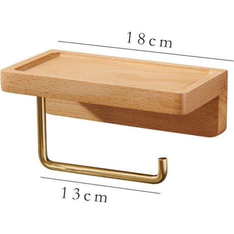Porta carta igienica, porta rotolo di carta igienica, porta asciugamani in legno e ottone, porta fazzoletti, scaffale portaoggetti da parete per la casa, porta asciugamani di carta da parete (corto 18