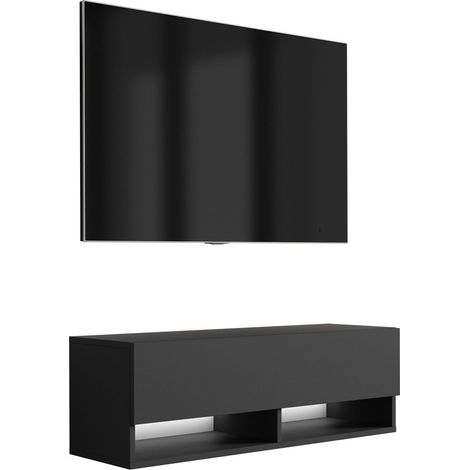 Meuble TV : Noir Mat, LED blanc, 100 × 32 × 34 cm (1/5)