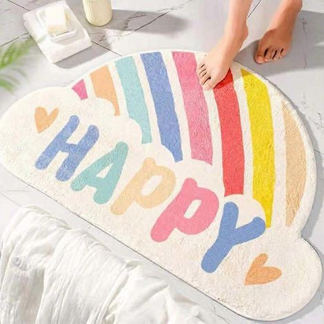 Tapis d'entrée 40 x 60 cm, motif arc-en-ciel joyeux, tapis de porte d'intérieur antidérapant et absorbant, tapis de bain, tapis de sol pour cuisine et chambre. (1/4)