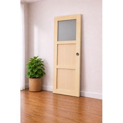 Puerta corredera de madera Ayous de 2 paneles, 1 acristalamiento H204 x L73 cm, coquillas Gd Menuiseries (1/4)