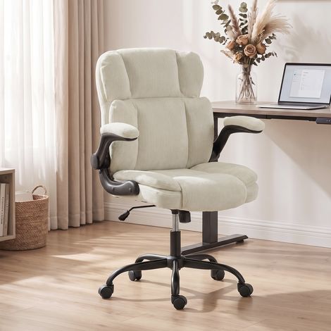 Chaise de bureau ergonomique en chenille, fonction bascule, accoudoirs relevables, hauteur réglable, 70 x 67 x 108 cm, beige (1/5)