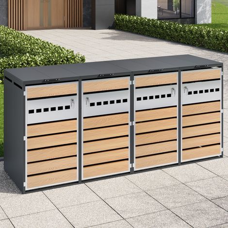 Armadio portabidoni a 4 moduli grigio e legno in acciaio zincato con coperchio a ribalta e serratura (1/5)