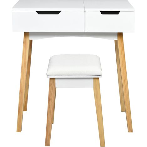 Tocador con espejo plegable 74 x 40 x 115 cm amplio espacio de almacenamiento asiento cómodo elegante MDF blanco 200017968