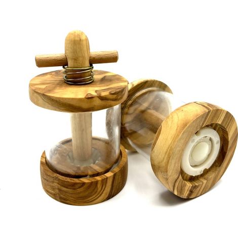 Moulin à herbes manuel en bois d'olivier broyeur double fonction hauteur 10 cm Ø 6 cm - PANGIVO (1/5)