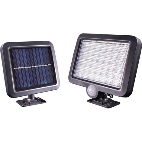 Projecteur Solaire LED Noir, 3W, 300 lumens, IP44, 4000K blanc-neutre, crépusculaire, détecteur de mouvement, panneau déporté - Tibelec (1/5)