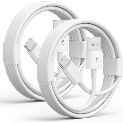 Lot de 2 Câble USB A vers USB C, Charge rapide 3A, Transfert données 480Mbps, Silicone flexible, Compatible CarPlay