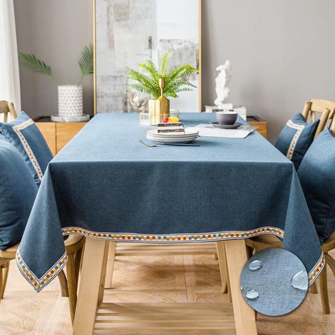 Nappe Coton Nappe Rectangulaire Anti Tache pour Table Nappe Lavable Nappe Imperméable pour Les Tables Basses, Les Jardins, Decoration Table(Bleu, Carré, 140x140cm)