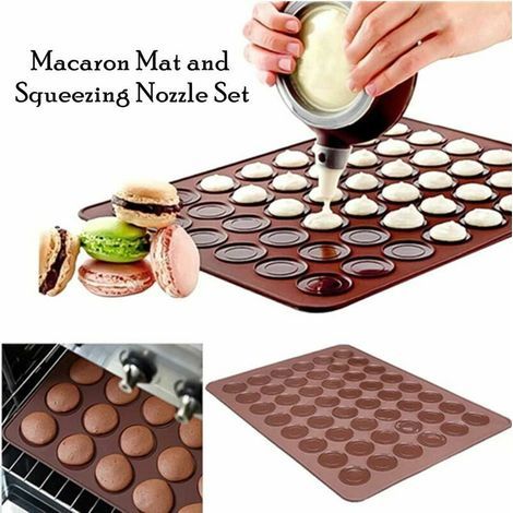 Macaron Baking Mat, Meringue Macaron Plate Silicone Mold for 48 Macaron Shells with 1 Pastry Bag and 4 Different Shaped Tips (1/4)