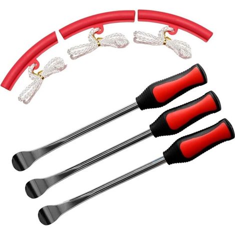 Démonte-pneu moto et vélo - Lot de 3 leviers en acier trempé avec protections de jante, outil démontage pneu robuste pour scooter et fauteuil roulant (1/4)