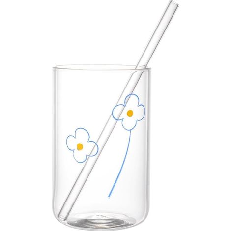 Verre En Verre Trempé - Imprimé Noël - Résistant À La Chaleur - Pour Thé Bière Lait Jus De Citron - Avec Pailles - 350 Ml - Lot De 4 (1/5)