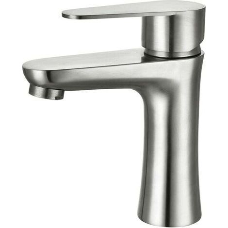 Badezimmerarmatur, Edelstahl-Badmischer, moderne gebürstete Einloch-Waschbeckenarmatur, Handwaschbecken, abnehmbarer Perlator, warmes und kaltes Wasser verfügbar (1/4)