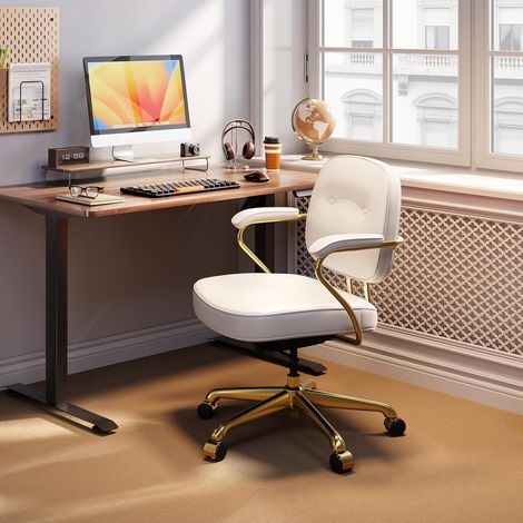 SIHOO L3D Sedia Ufficio Stile Mid Century Modern, Sedia da Scrivania Ergonomica Finta Pelle, Sedia Computer con Ampia Seduta Imbottita e Braccioli Imbottiti per Casa, Toeletta, Studio, Taglia L (1/5)