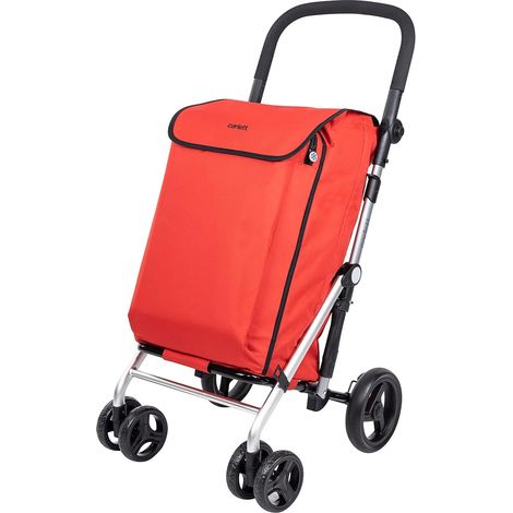 Pack Lite Family Chariot de Courses + Crochet Cadeau Chariot Pliable pour Supermarché 4 Roues Léger Poignée Réglable et Frein Sac Extensible 58L Sac Isotherme 12L Rouge (1/5)