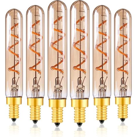 3 W LED-Deko-Glühbirnen, T20 E14 Kandelabersockel, flexibles Filament, LED, superwarmes Gelb, Glas, Bernstein, 2200 K, röhrenförmige Pendelleuchte, entspricht 30 W, 6er-Pack, nicht dimmbar (1/5)