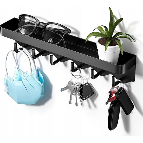 Kleiderständer mit Tastaturablage und 6 Haken, schwarz