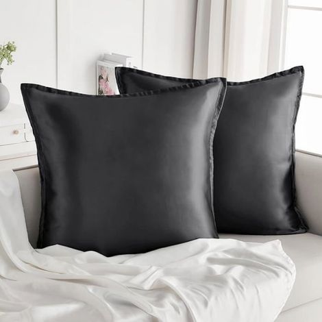 Taie Oreiller Satin 60x60 Lot de 2,pour Cheveux,Similaire Aux Taie d Oreiller en Soie,Housse de Coussin 60x60cm Noir TAIE OREILLER (1/5)