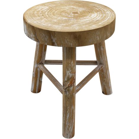 Holz Blumenhocker mit 3 Beinen white washed - Ø 35 cm - Massivholz Deko Hocker rund Shabby Chic