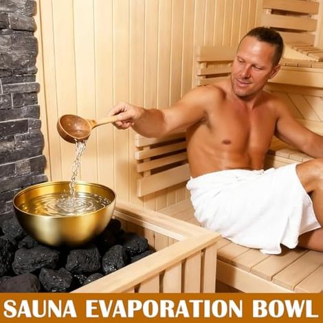 Bol d'évaporation pour sauna - Extra large - Diamètre : 15 cm - En acier inoxydable - Pour aromathérapie - Accessoire de sauna ignifuge - Convient pour cristaux de sauna et cristaux de menthol - Doré (1/3)