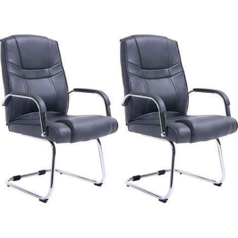Juego de 2 sillas de oficina sin ruedas reposabrazos silla de visitas carga máxima 180 kg piel sintética gris estructura de metal 100008592 (1/4)