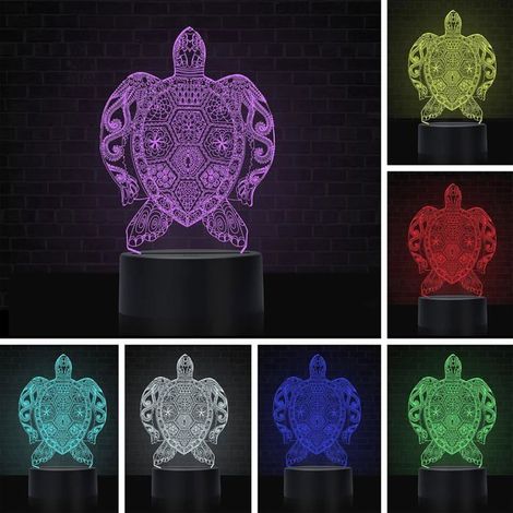 Veilleuse tortue pour enfants, lampe de nuit à illusion 3D, lampe de table LED USB, variateur tactile intelligent, 7 couleurs change (1/5)