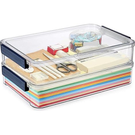 Lot de 2 boîtes de rangement portables en plastique de 5,5 pintes (9 x 13 pouces) avec fermeture à pression, transparentes et empilables, avec couvercles. (1/5)