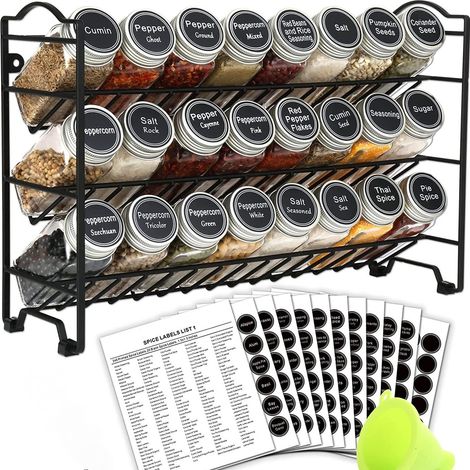 24 Pot a Epices, Organisateur avec structure métallique à 3 niveaux, avec étiquettes, avec couvercles et distributeurs individuels (Modèle 2) (1/2)