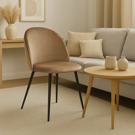 Dmora - Silla Stinson, Sillón tapizado en terciopelo, Silla de comedor acolchada, Asiento para reuniones, 51x54h82 cm, Gris, con embalaje reforzado (1/5)