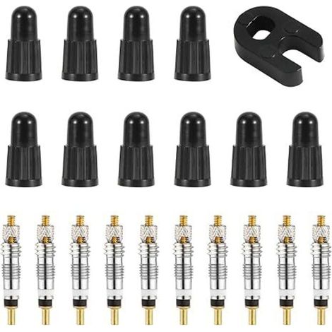 Kit de réparation de noyau de valve Presta, avec 10 noyaux tubeless en laiton de remplacement pour vélo, avec outil de retrait de noyau de valve, pour pneus tubeless de route et de VTT (1/4)