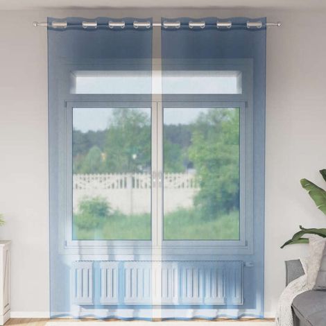 Paire de Rideaux en Voile Semi-Transparents à Œillets Bleu Royal 140 x 300 cm - PANGIVO (1/5)