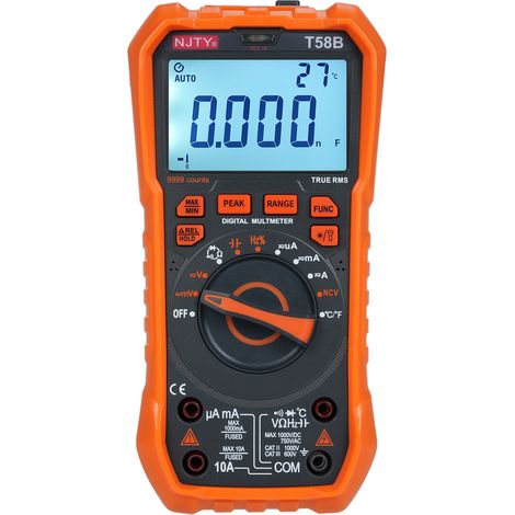 Multimetro digitale NJTY-T58B, 9999 conteggi, multimetro di tensione AC/DC, capacimetro, strumento professionale per elettricisti. (1/5)