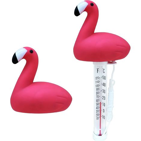 Thermomètre flottant pour piscine design animal rigolo, thermomètre analogique incassable avec cordon, adapté piscine spa bassin extérieur et intérieur, aquarium (Flamant rose) (1/5)