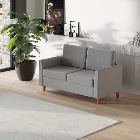 Sofá de 2 plazas de lino gris claro con cojines desmontables, 141 x 70 x 78 cm, OKWISH (1/5)