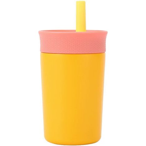 Isolierter Edelstahl-Kaffeebecher mit Schiebeverschluss, wiederverwendbar, für Eiskaffee oder heißen Kaffee, BPA-frei, 350 ml (12 oz). (gelb)