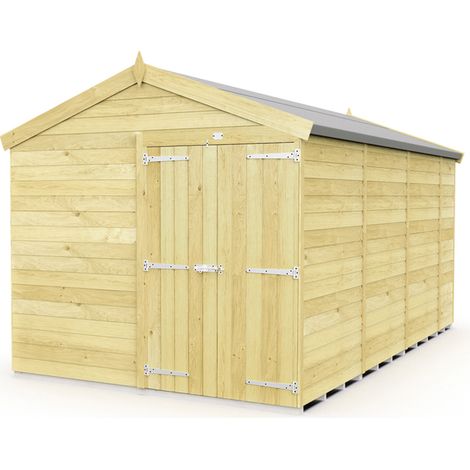 8 x 15 Feet Apex Shed - Double Door Without Windows - Wood - L454 x W231 x H217 cm