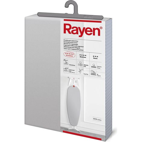 Rayen 6143.11 ASSE (Fodera da Stiro Felpata, Facile da collocare con Sistema EasyClip) 4 Strati: Foam, Mollettone, Tessuto 100% Cotone e Alluminio  130x47 cm, Grigio (1/3)
