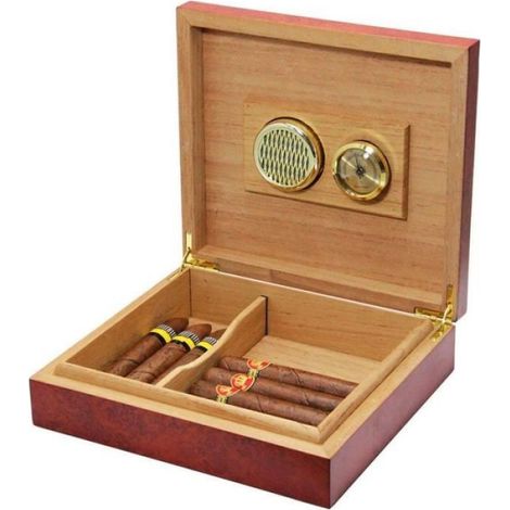 Boîte d'humidificateur en bois de cèdre à cigare marron avec hygromètre (1/4)