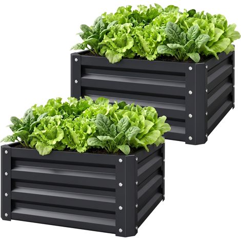 Lot de 2 jardinières surélevées carré potager acier galvanisé pour légumes fleurs gris 60 x 60 x 30,5 cm