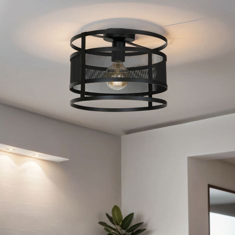 Deckenlampe rund Ø 30 cm E27 Schwarz Metall Deckenleuchte