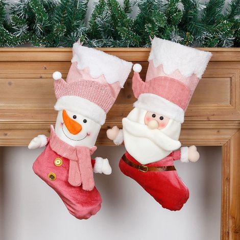 2 décorations de Noël, sac cadeau tridimensionnel rose, chaussette de Noël, 53 x 27 x 21 cm (1/5)