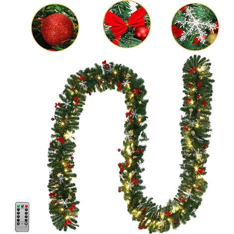 Wolketon Guirlande de Noel Décoration en sapin artificiel décorations de guirlande de artificielles 1x 5m 100LEDs avec ornementation + télécommandes
